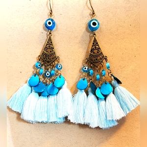 Light Blue Evil Eye Earrings